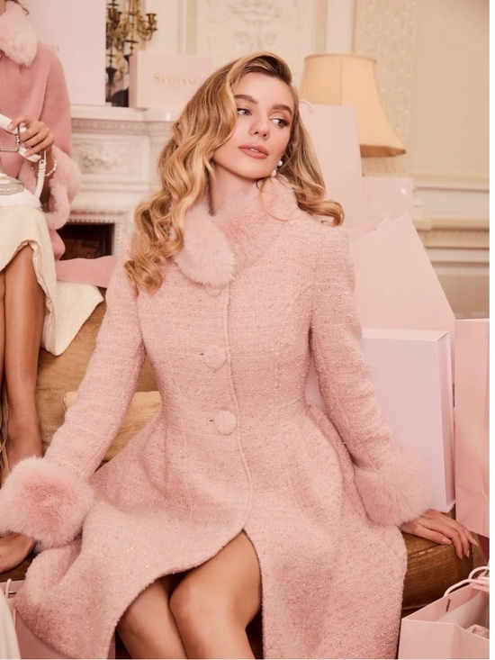 Santinni Jackets & Blazers - Women’s Pink Faux Fur-Trim Wool Blend Coat